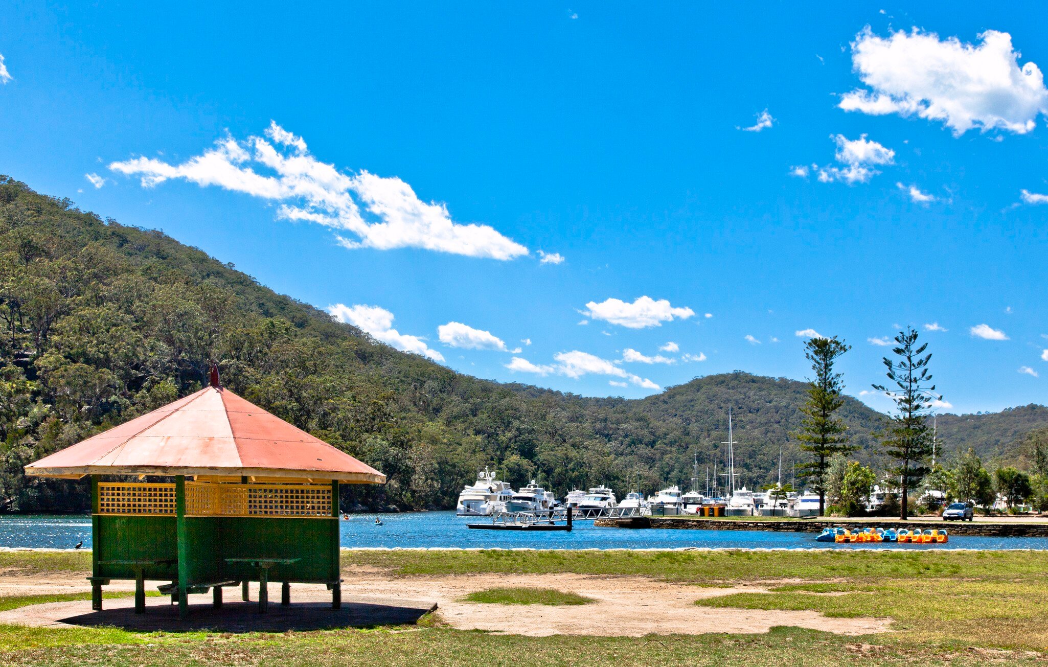 View of Bobbin Head marina and picnic area, Ku-Ring-Gai Chase National Park, Upper Sydney North Shore.