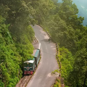 Aerial view of Himalayan Railways in Darjeeling, West Bengal,. India.