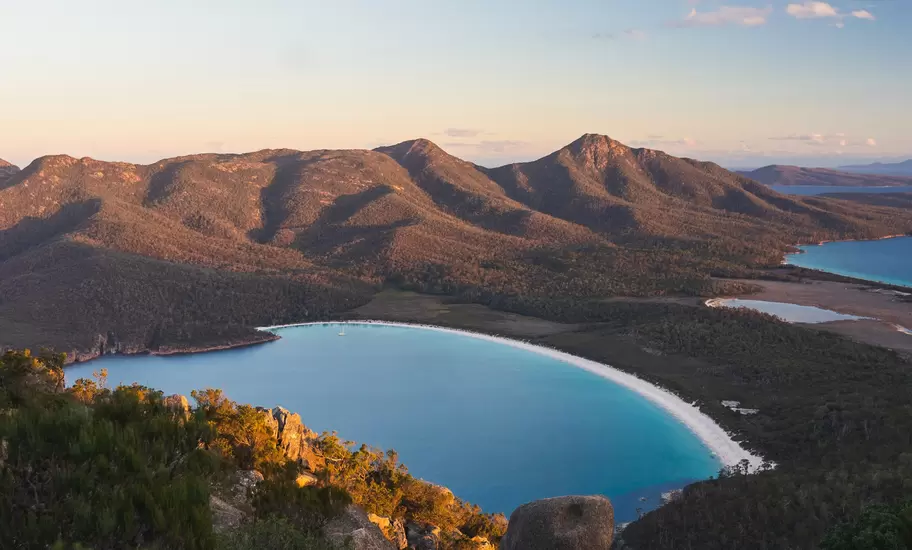 View of the sunset in Tasmania's beautiful Freycinet National Park.