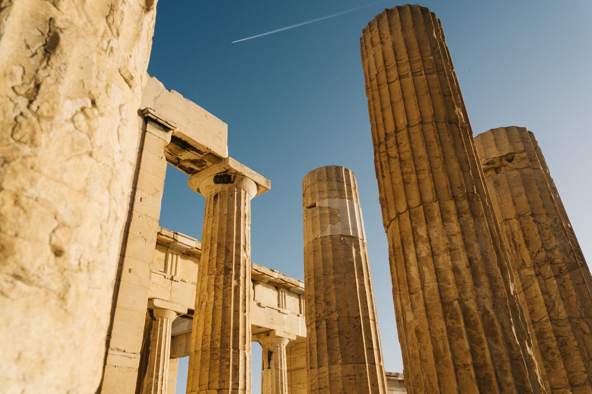 Stone columns on a sunny day.