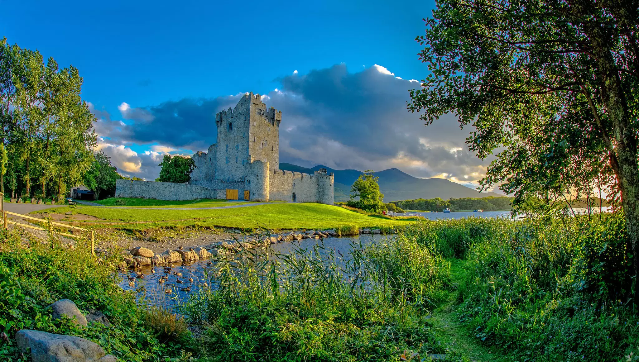 Idyllic landscape of Ross Castle in the Killarney National Park in Ireland