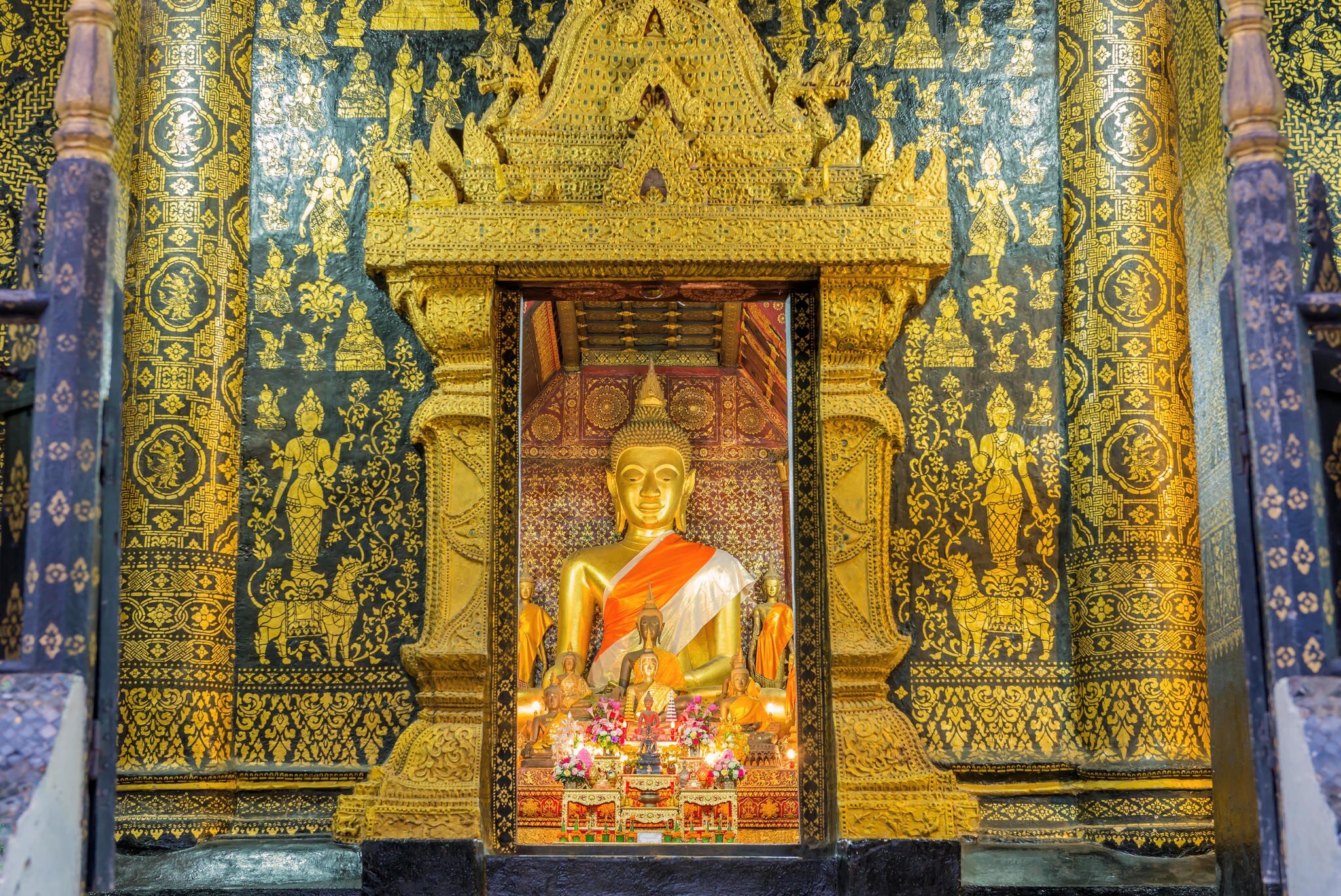 Wat Xieng thong temple at twilight time in Luang Pra bang, Laos.