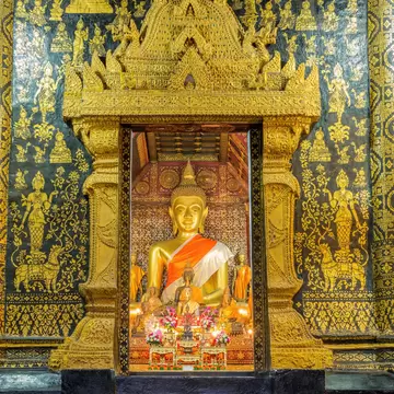 Wat Xieng thong temple at twilight time in Luang Pra bang, Laos.