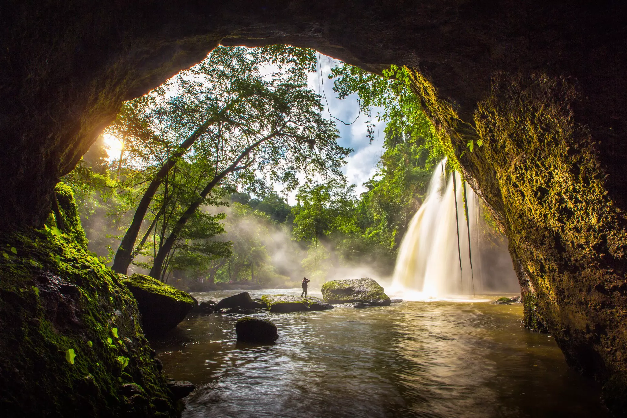 Beautiful waterfalls in deep forest at Haew Suwat Waterfall in Khao Yai National Park, Thailand