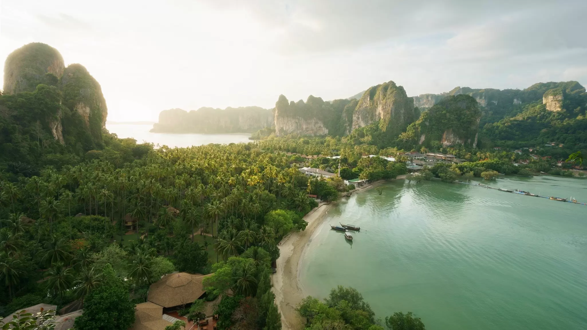 Aerial view over Railay beach in Krabi Province, Thailand.