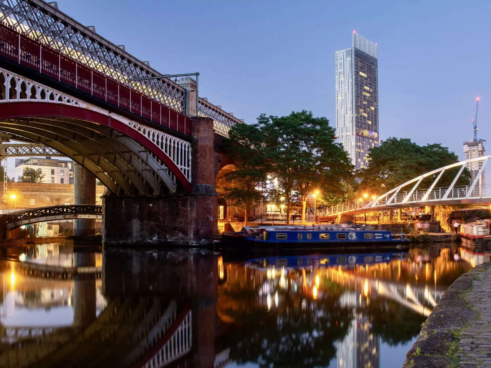 Castletown Basin, a meeting of waterways, roads and railways and filled with cafes and bars, comes aglow each evening. Joe Dunckley/Shutterstock
