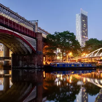 Castletown Basin, a meeting of waterways, roads and railways and filled with cafes and bars, comes aglow each evening. Joe Dunckley/Shutterstock
