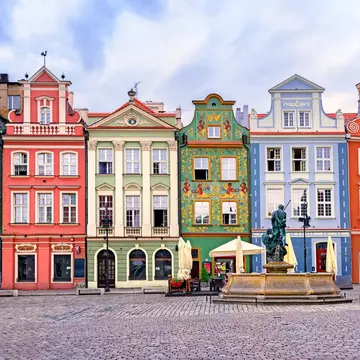 Colorful renaissance facades on the central market square in Poznan, Poland