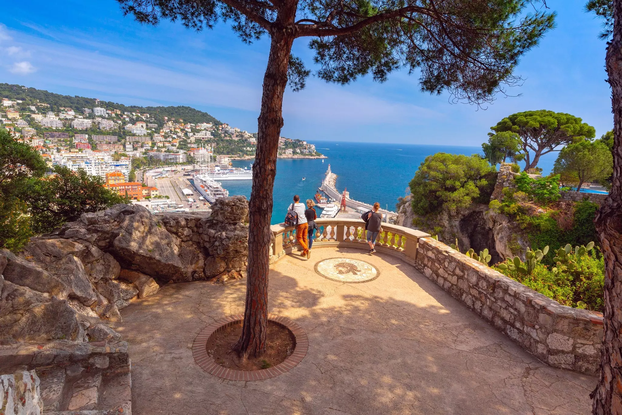 A panorama of the old port in Nice from Castle Hill, France.