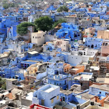 Jodhpur blue city. (Photo by: Godong/UIG via Getty Images)
architecture, color, outdoors, habitat, home, landscape, nobody, tourism, urban, urbanization, city, travel, India, Asia, Indian, South, Asia, blue, Rajasthan
