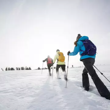 Three people snow shoeing near Bozeman