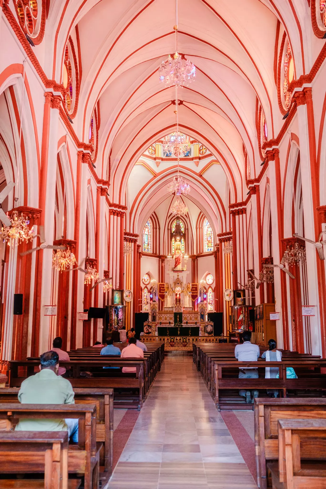 Interior of The Sacred Heart Basilica in Puducherry, India