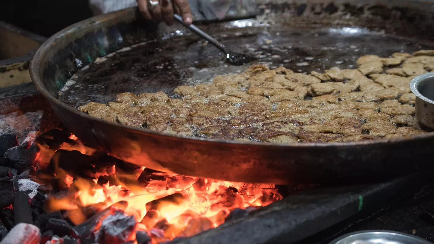 Cooking kakori kebab in Lucknow, India