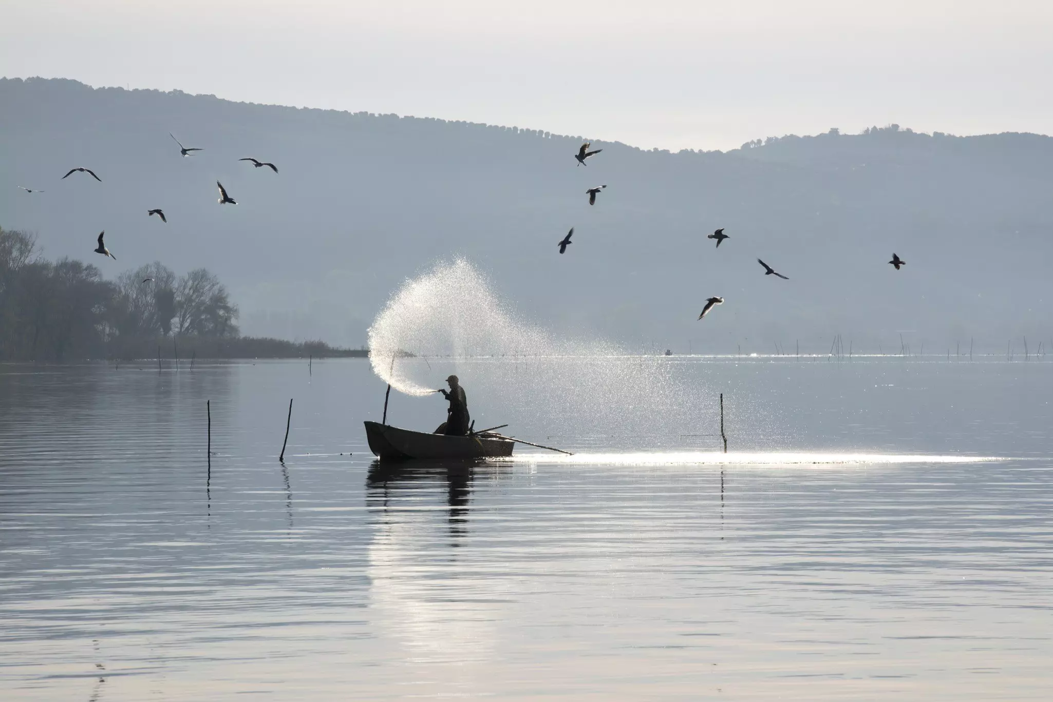 Fisherman cast for a catch on Lago Trasimeno. For centuries this lake has provided a variety of fresh-water fish which have diversified the local cuisine © Anjo Kan / Shutterstock