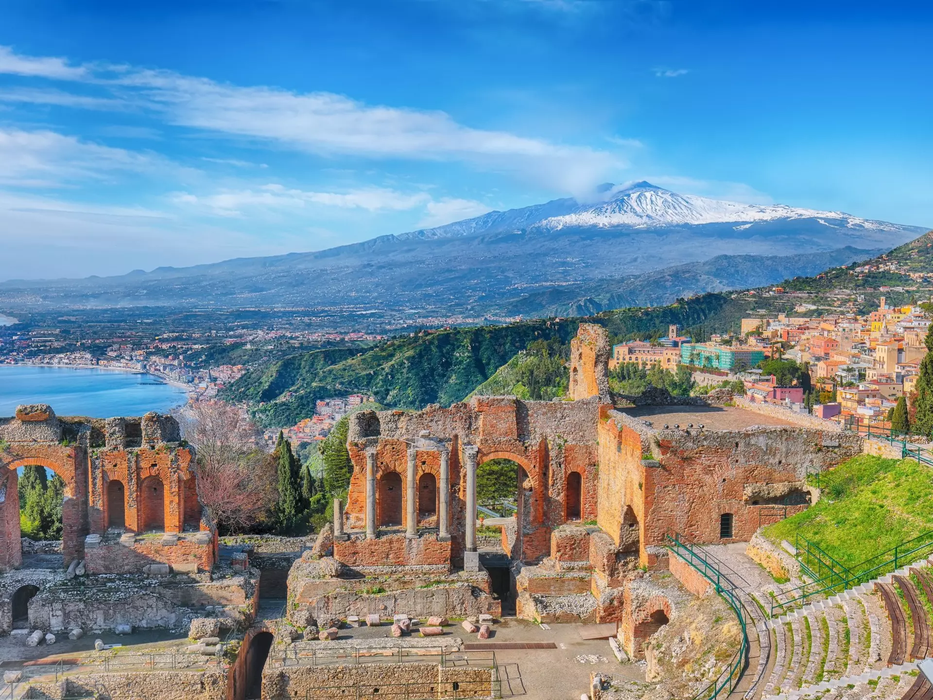 The ruins of the ancient theater in Taormina.