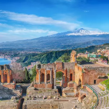 The ruins of the ancient theater in Taormina.