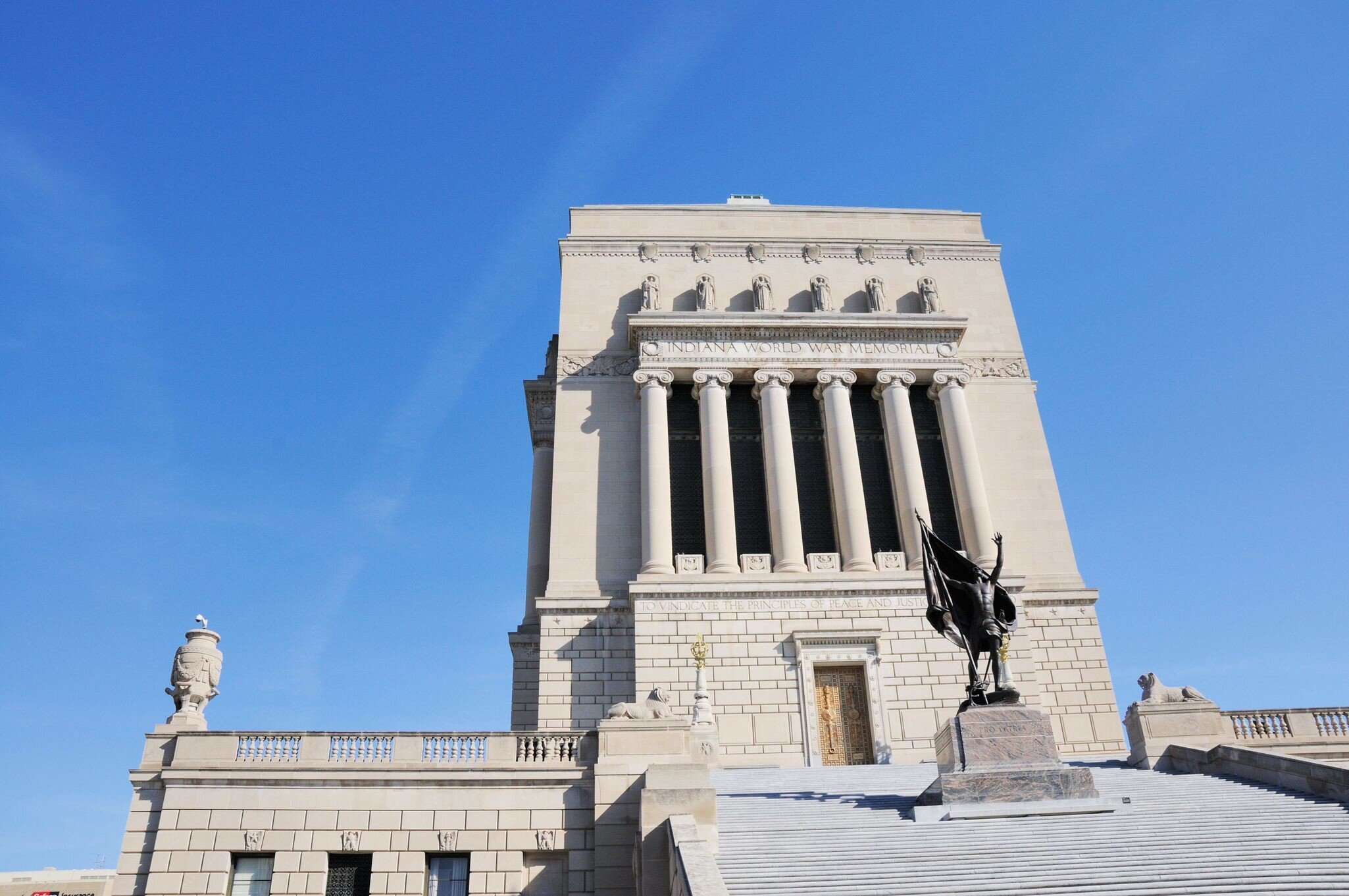 "View of the Indiana World War Memorial from the South.  Indiana War Memorial

Indianapolis, Indiana.  RAW source image processed with Nikon Capture NX version 1.3Link to more information on the memorial's history:  http://www.in.gov/iwm/2333.htmS...