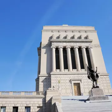 "View of the Indiana World War Memorial from the South.  Indiana War Memorial

Indianapolis, Indiana.  RAW source image processed with Nikon Capture NX version 1.3Link to more information on the memorial's history:  http://www.in.gov/iwm/2333.htmS...