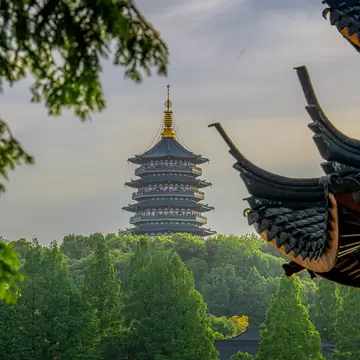 Leifeng Pagoda Overlooking West Lake in Hangzhou.