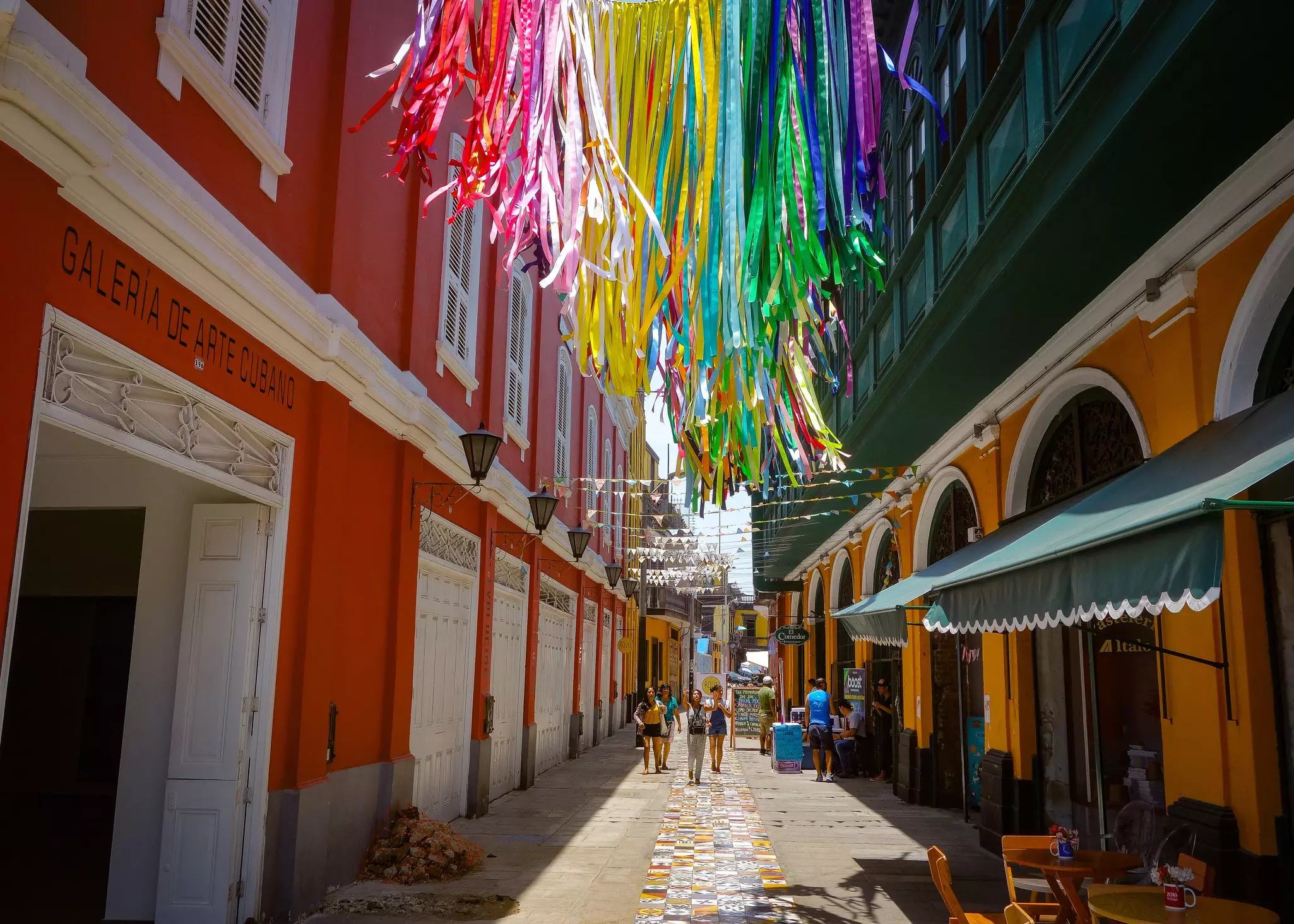 Colorful buildings and street art at the Callao Monumental in Lima, Peru.