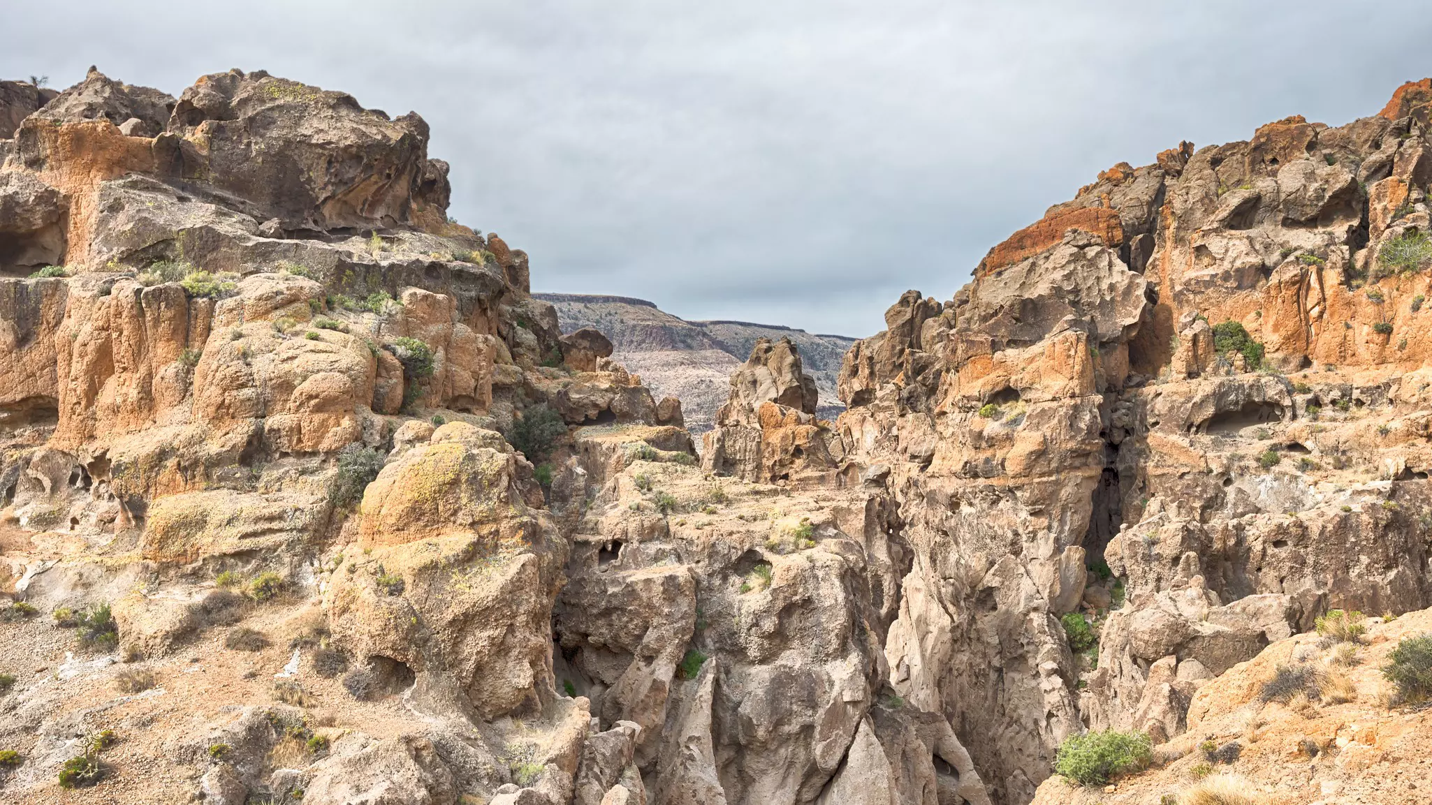 Hole-in-the-Wall formation, on the Rings Trail, in Banshee Canyon, in the Mojave National Preserve, California.