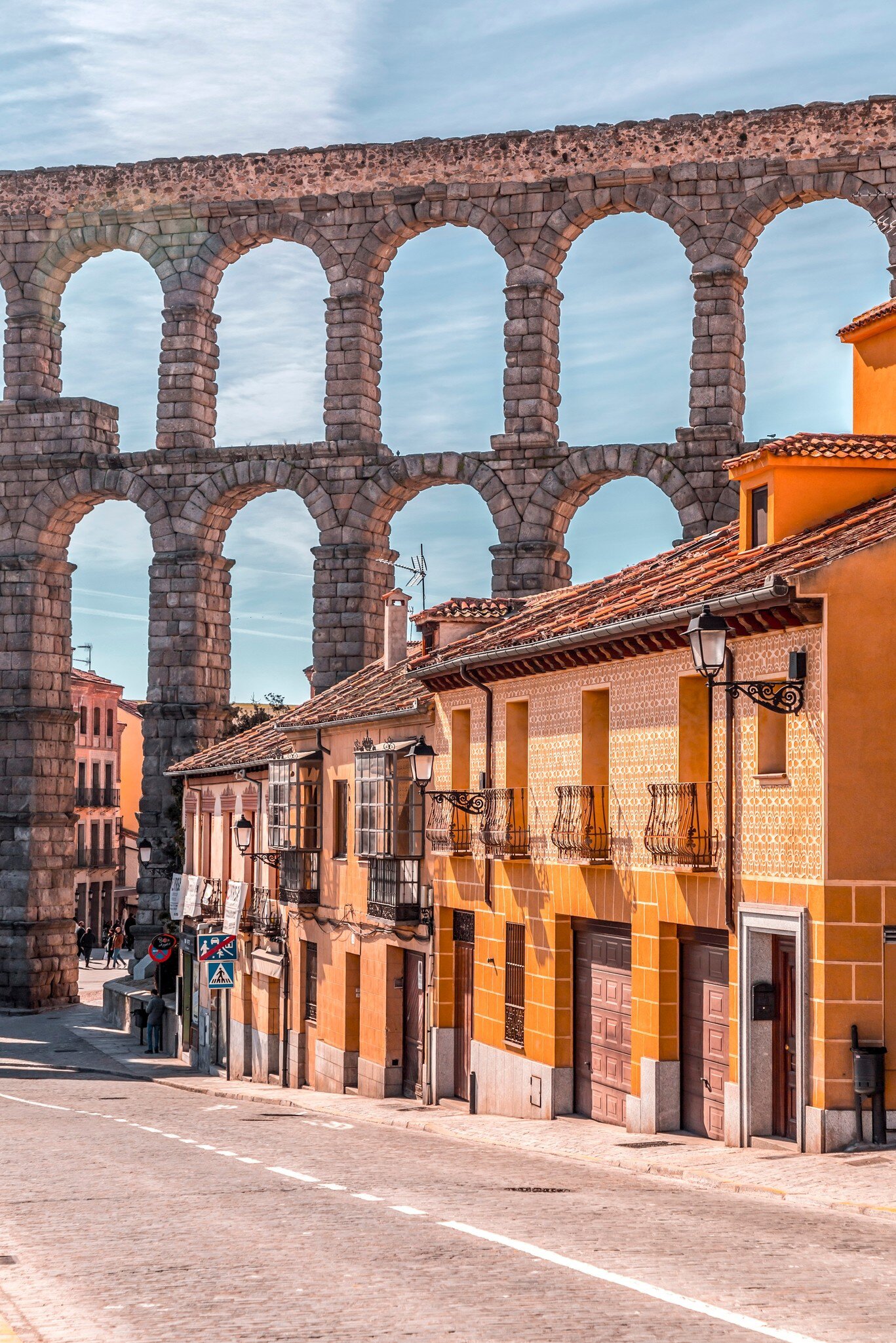 View of the ancient Roman Aqueducto in Segovia, Spain.