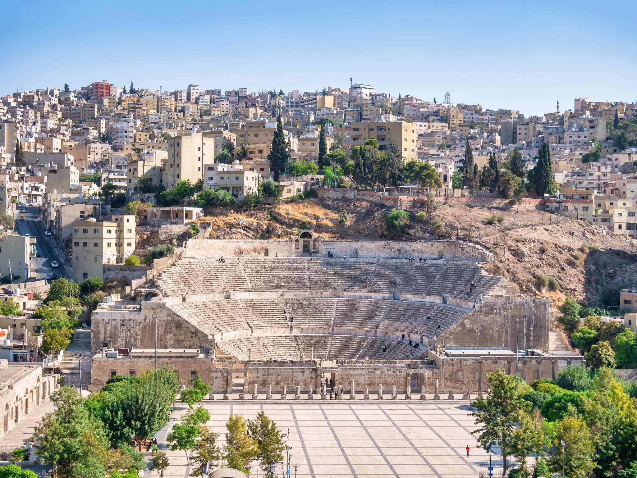 The Roman Theater spills out of the hillside in Amman, Jordan.
