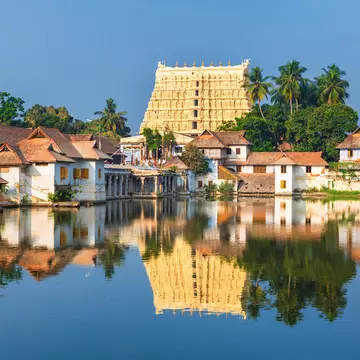 Thiruvananthapuram's Padmanabhaswamy Temple refelcted in the water.