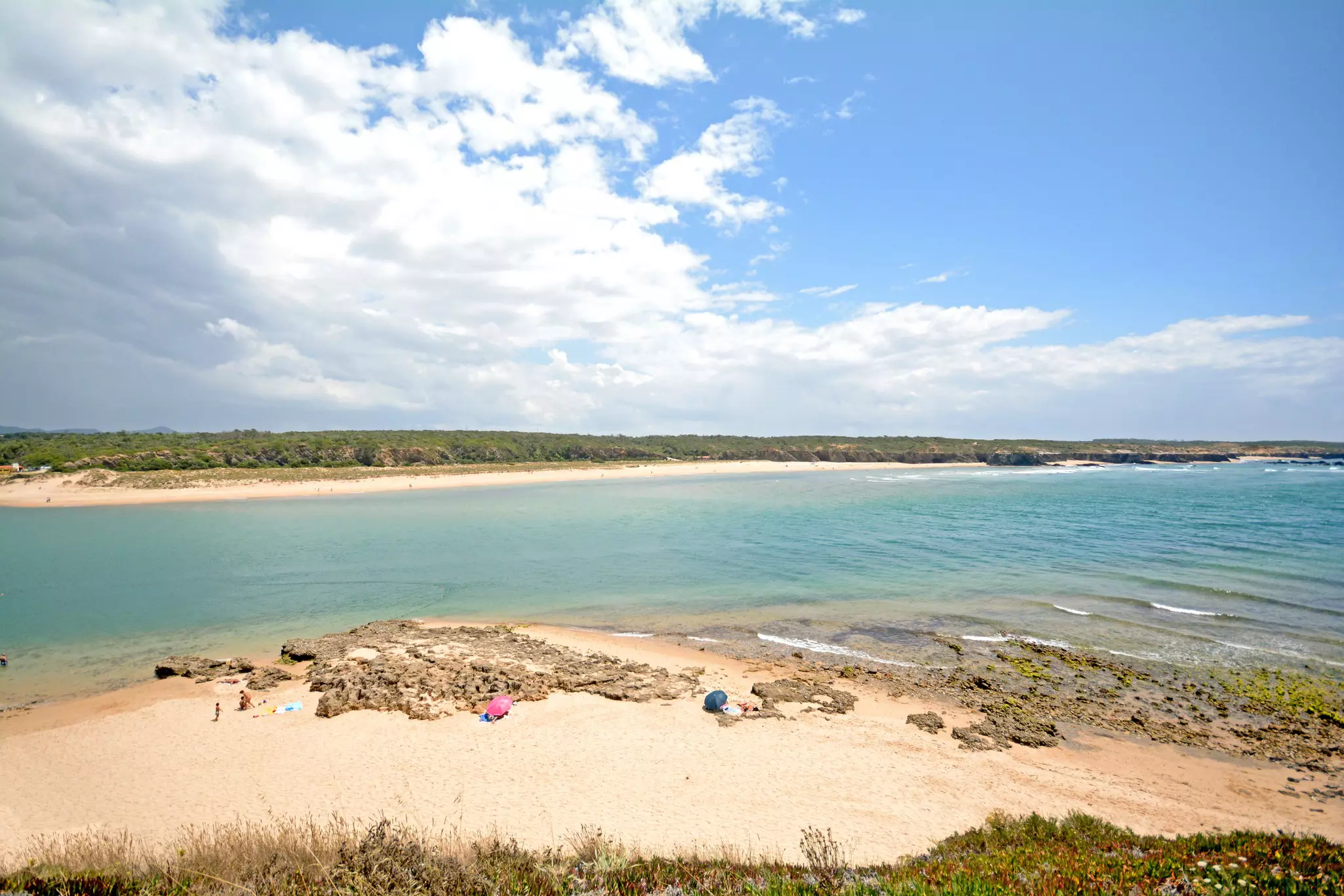 Vila Nova de Milfontes: View across Rio Mira to Praia das Furnas, Alentejo Portugal