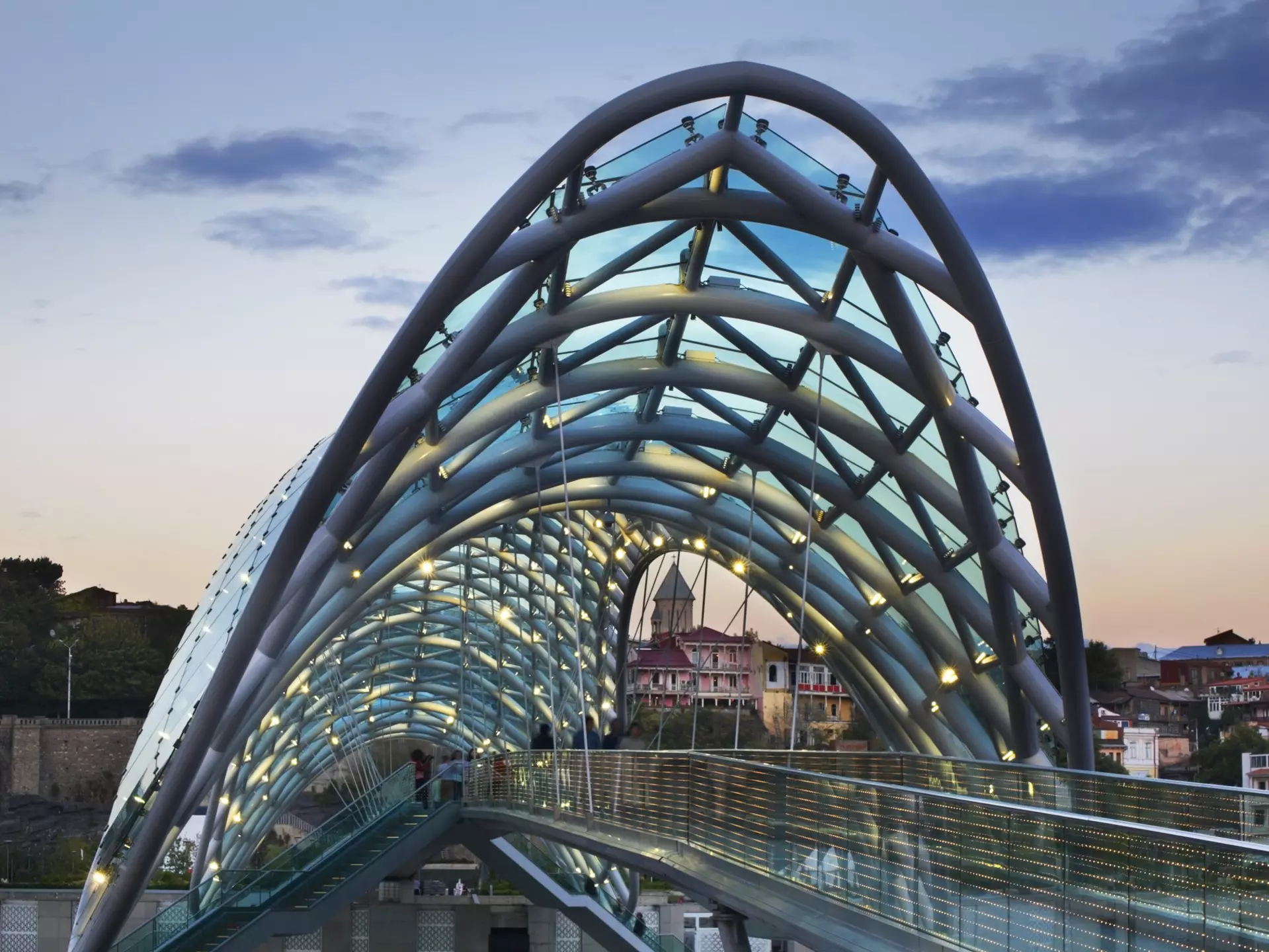 The Peace Bridge, made of all glass and steel. ShevchenkoAndrey / Getty Images