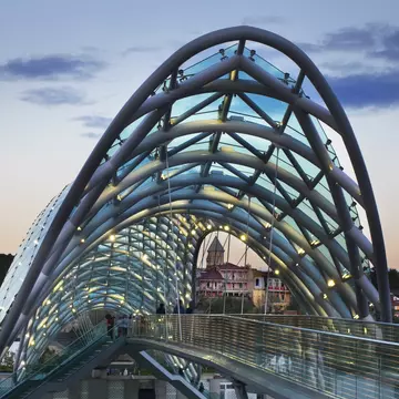 The Peace Bridge, made of all glass and steel. ShevchenkoAndrey / Getty Images