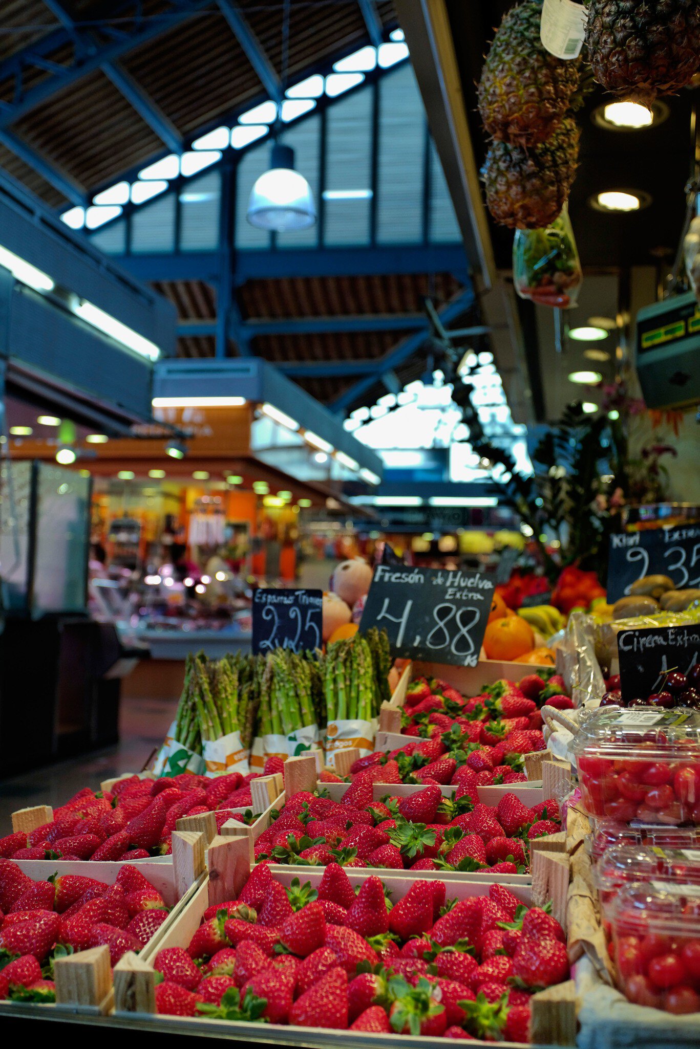 Fruit stalls in the Mercat de la Llibertat in Barcelona, Spain.