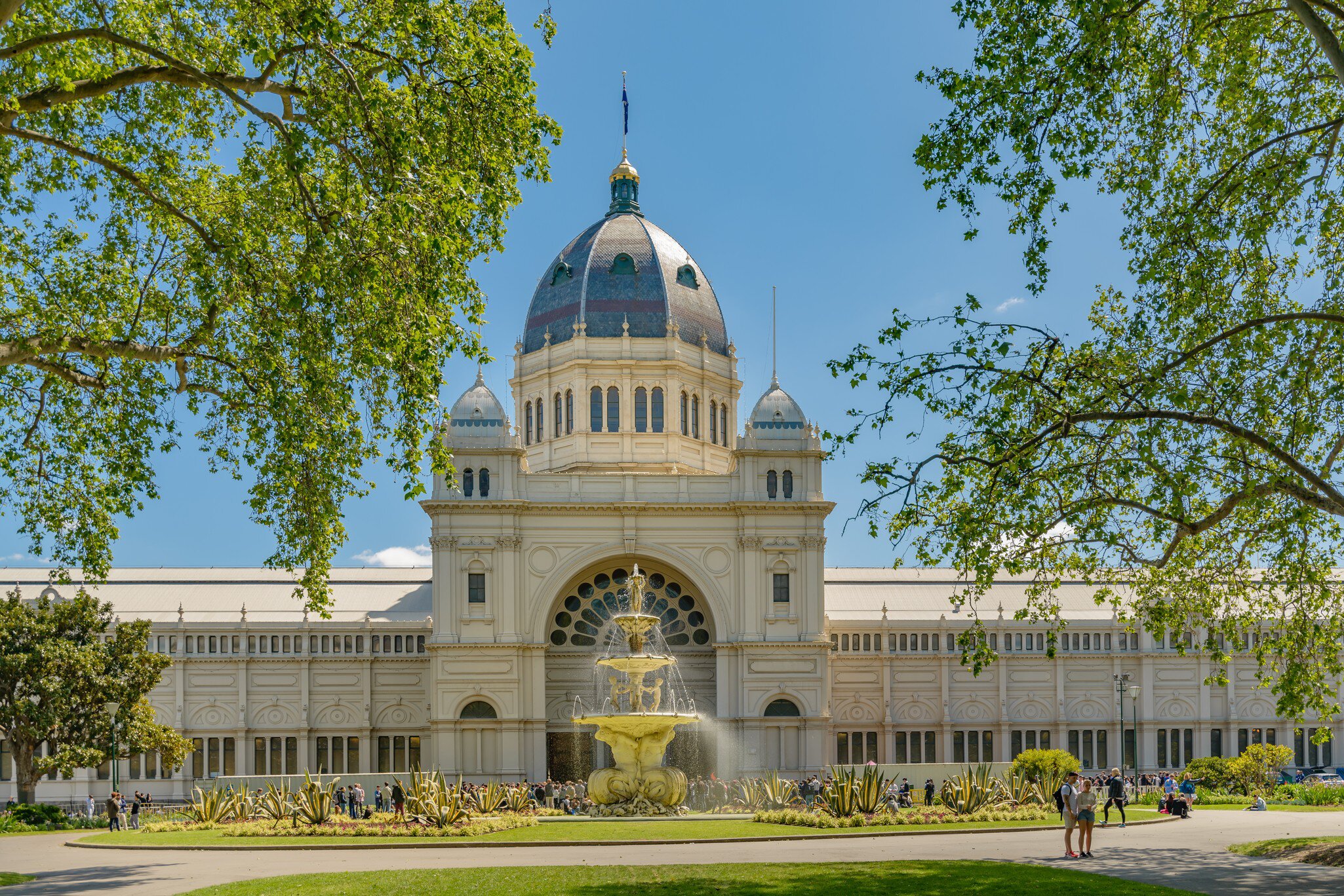 Facade of the Royal Exhibition Building located in Carlton Gardens in Melbourne, Victoria, Australia.