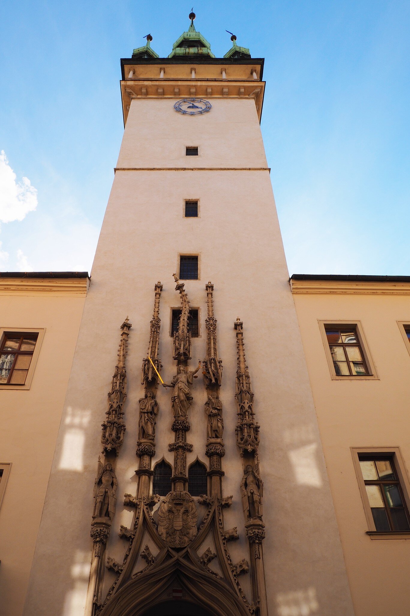 Facade of old town hall and entrance to the Tourist Information Centre in Brno, South Moravia, Czech Republic. 