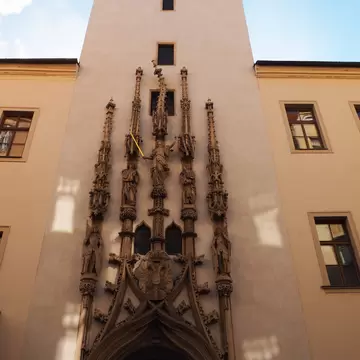 Facade of old town hall and entrance to the Tourist Information Centre in Brno, South Moravia, Czech Republic. 