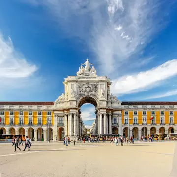Famous arch at the Praca do Comercio, Lisbon, Portugal