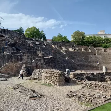 Remains of ancient Roman theatre on Fourviere Hill in Lyon, France.