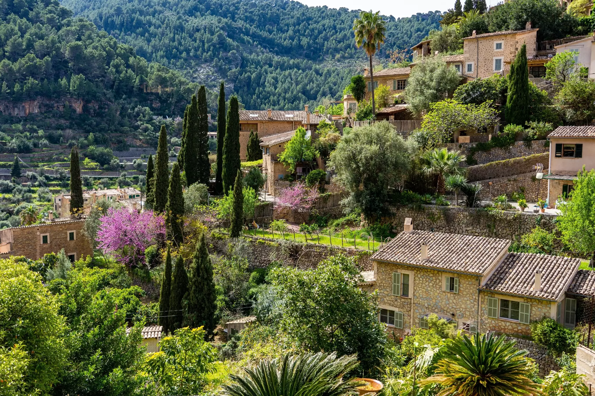 View of the picturesque artists' village of Deià on the island of Mallorca in Spain.