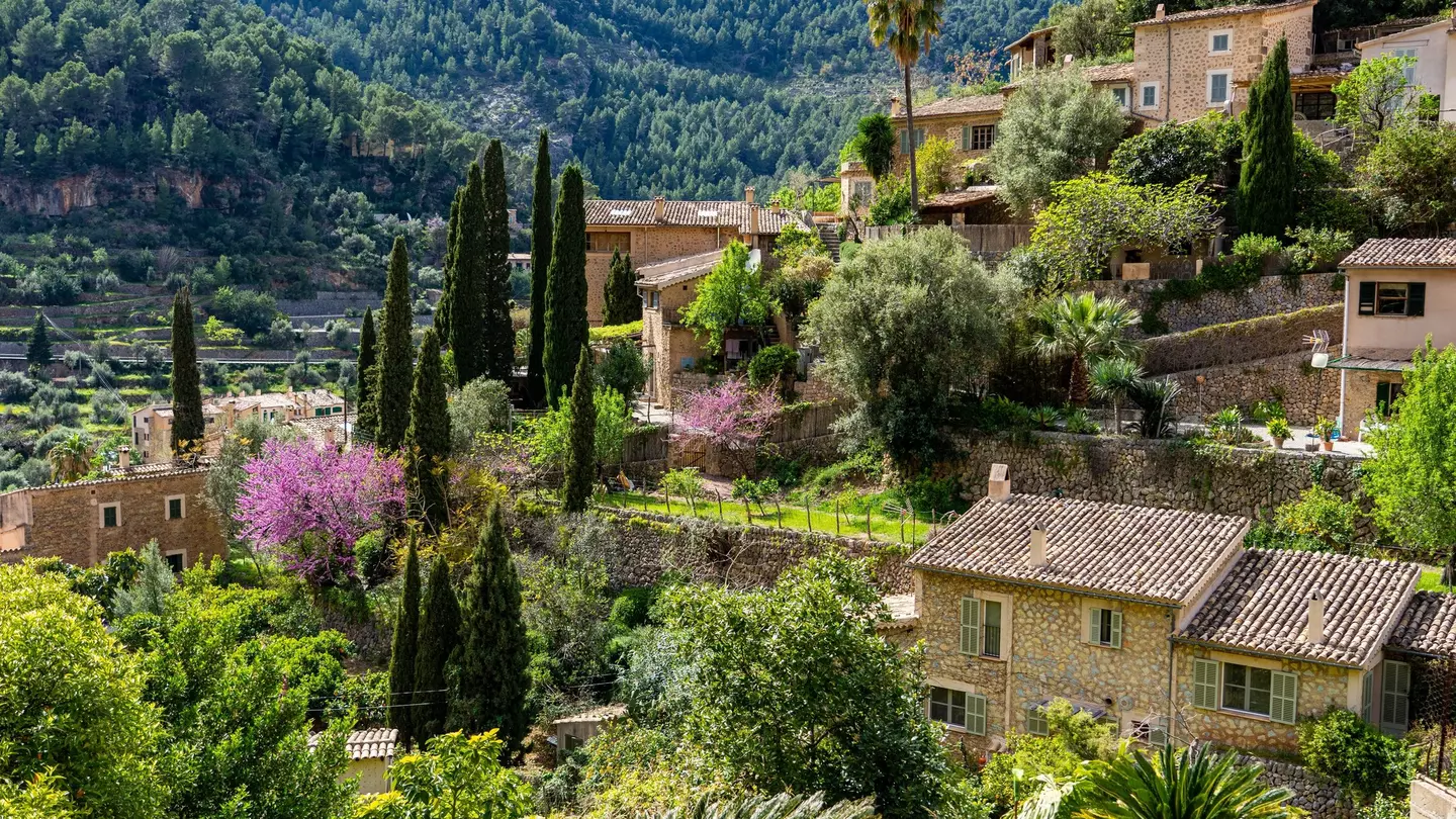 View of the picturesque artists' village of Deià on the island of Mallorca in Spain.