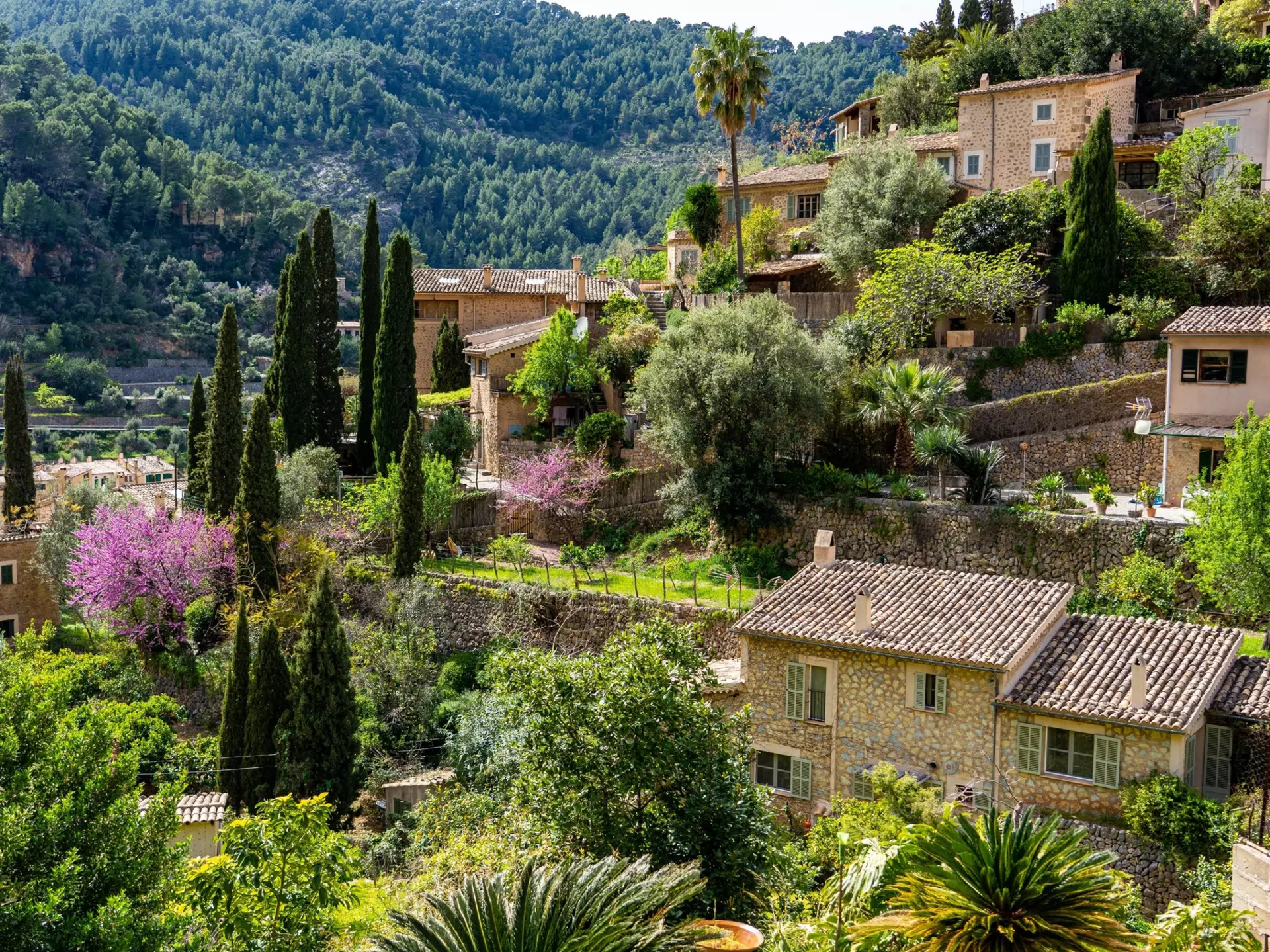 View of the picturesque artists' village of Deià on the island of Mallorca in Spain.