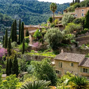 View of the picturesque artists' village of Deià on the island of Mallorca in Spain.