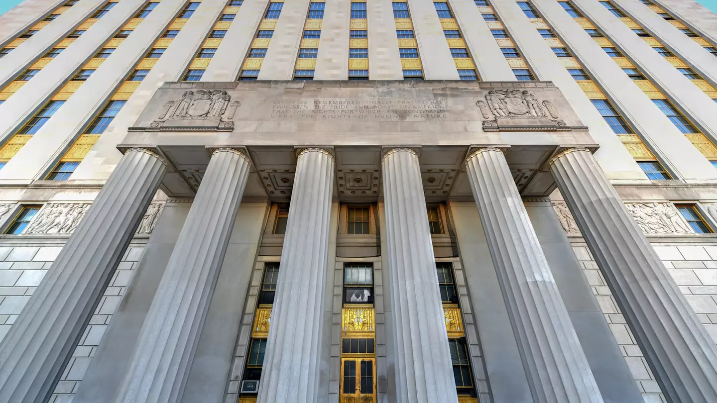 The front of the Bronx County Courthouse building