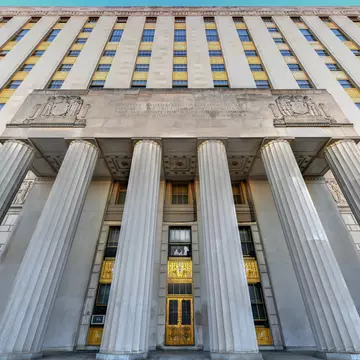 The front of the Bronx County Courthouse building