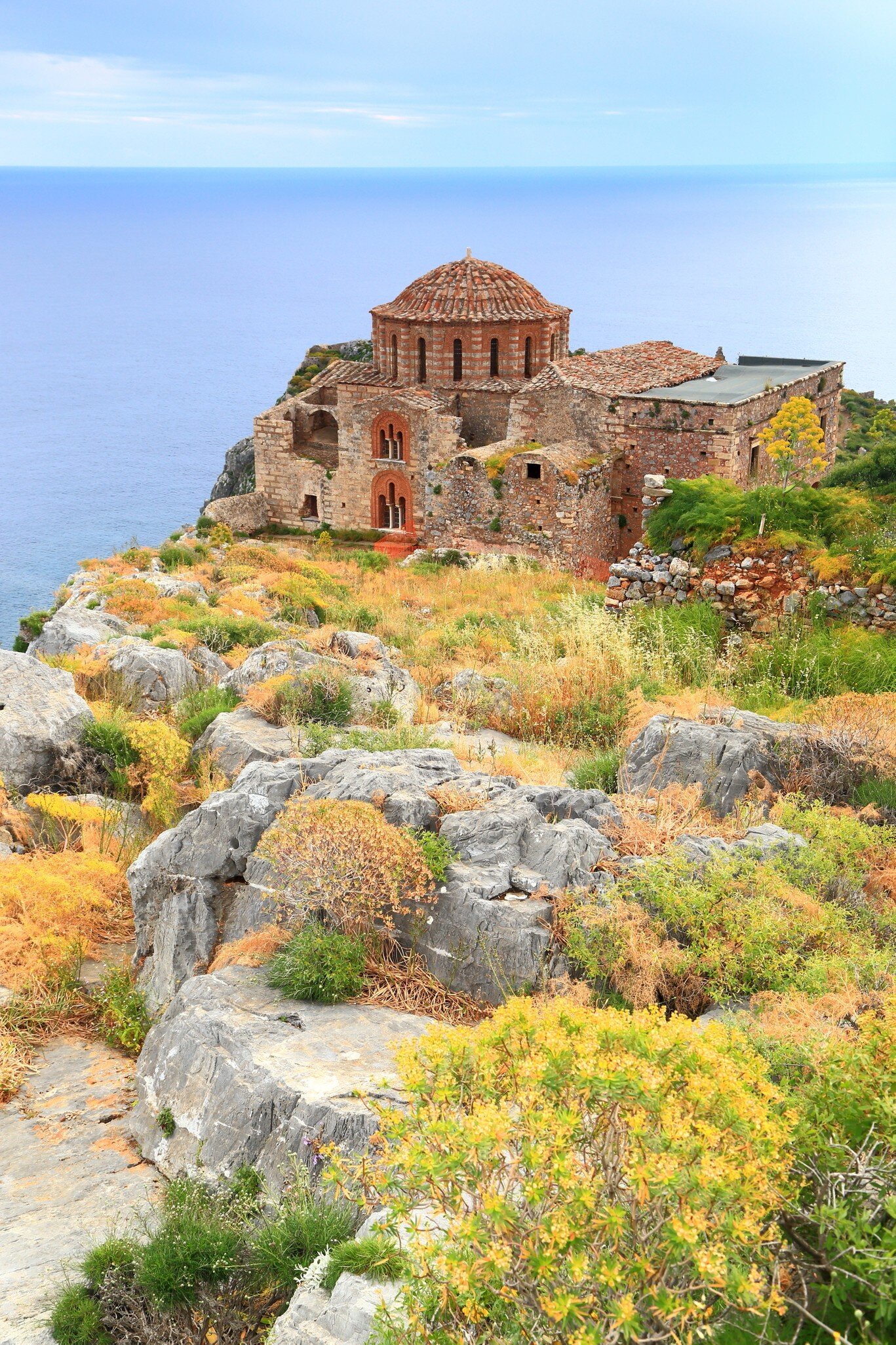 View of Agia Sofia church in Monemvasia, Greece