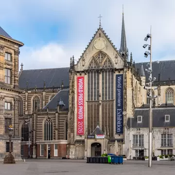 Exterior view of Nieuwe Kerk (New Church) on Dam square in Amsterdam.