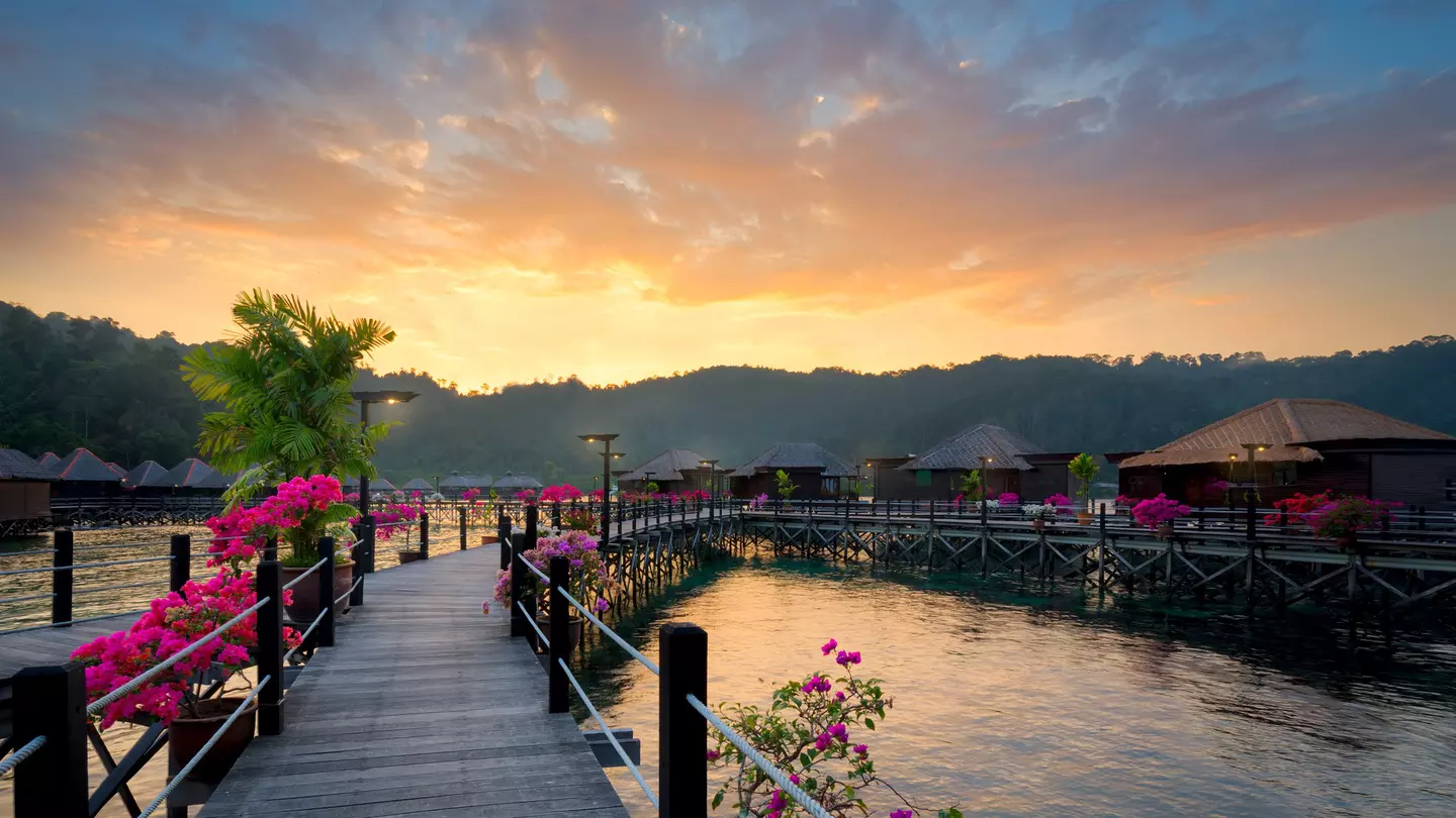 A flower-lined bridge in French Polynesia