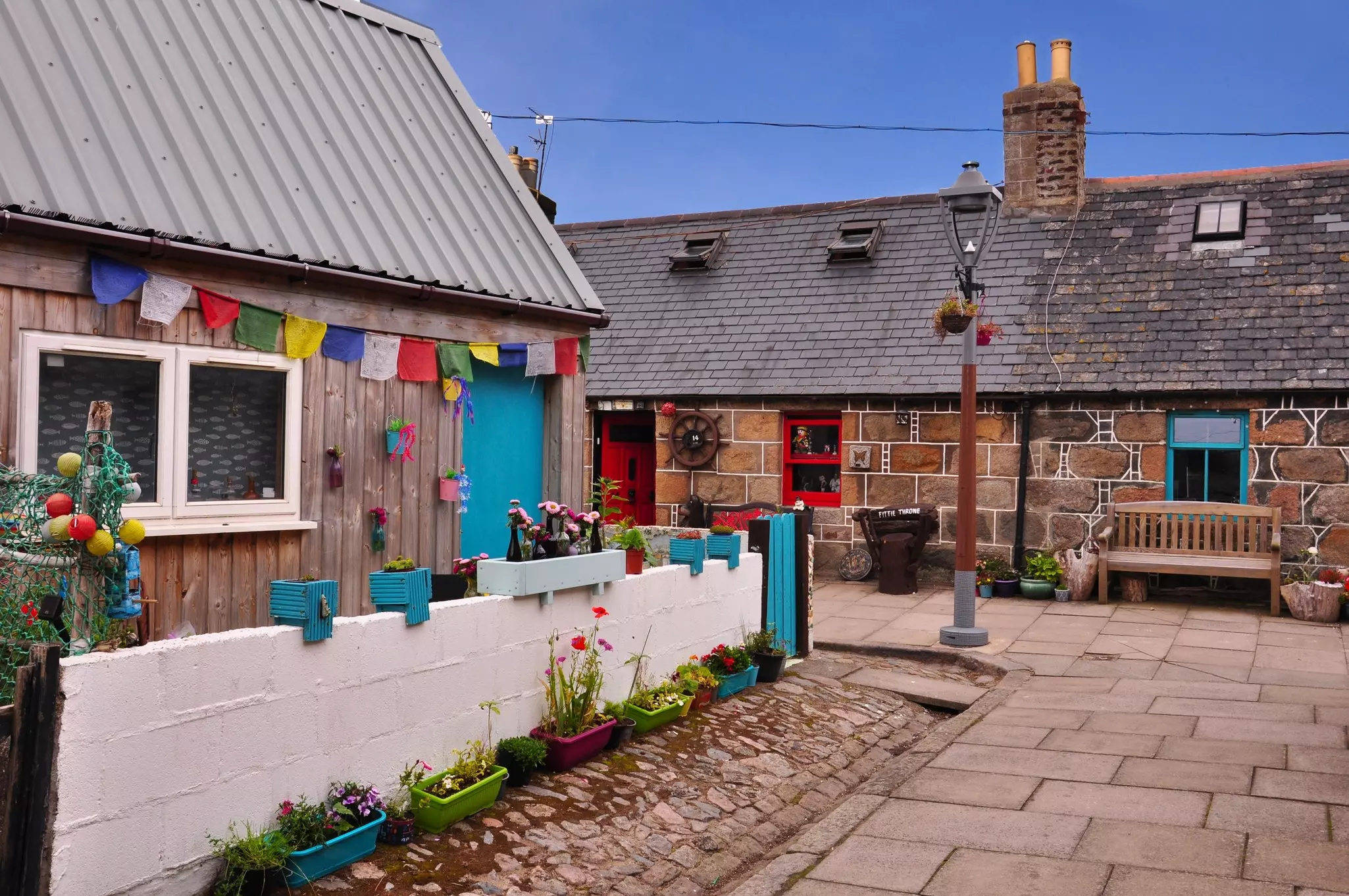Small cottages of Aberdeen's famous fishing village, Footdee (Fittie). Scotland