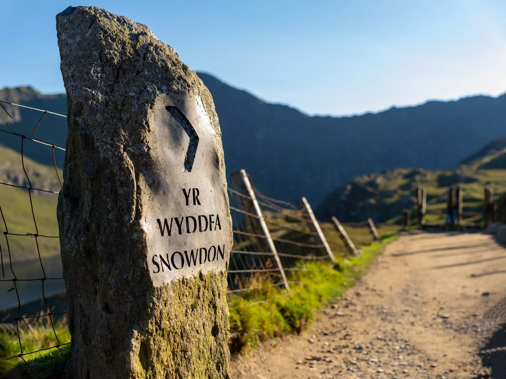Yr Wyddfa (Snowdon) sign along the Pyg Track in Eryri (Snowdonia) National Park. Andrew T Bennett/Shutterstock