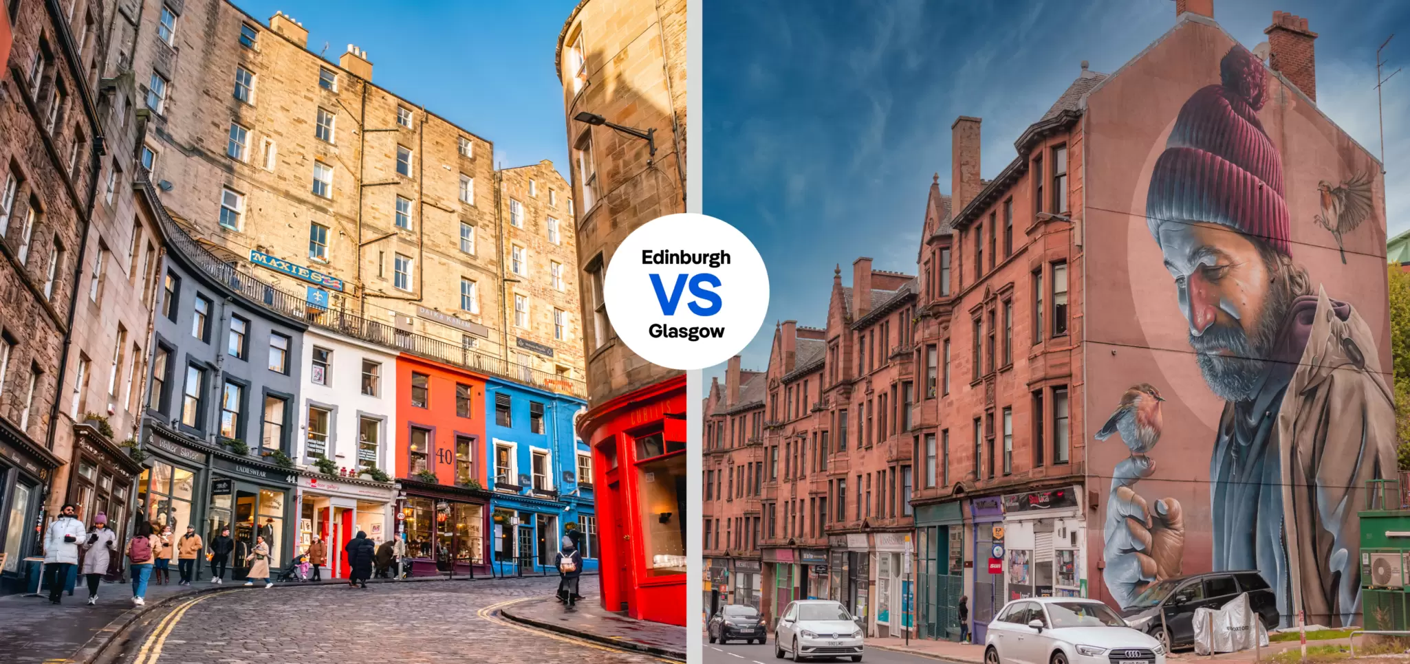 Edinburgh (left) is Scotland's capital, but Glasgow (right) is its largest city. Left, Jennifer Sophie/Getty Images. Right, Abhishek Banik/Getty Images.