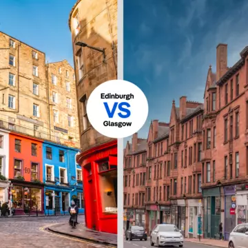 Edinburgh (left) is Scotland's capital, but Glasgow (right) is its largest city. Left, Jennifer Sophie/Getty Images. Right, Abhishek Banik/Getty Images.